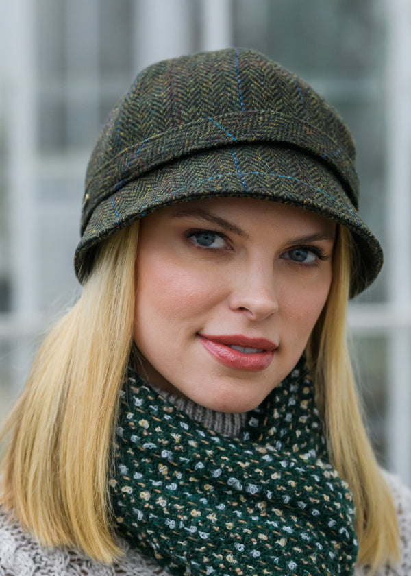 Mucros Flapper Hat | Green Herringbone