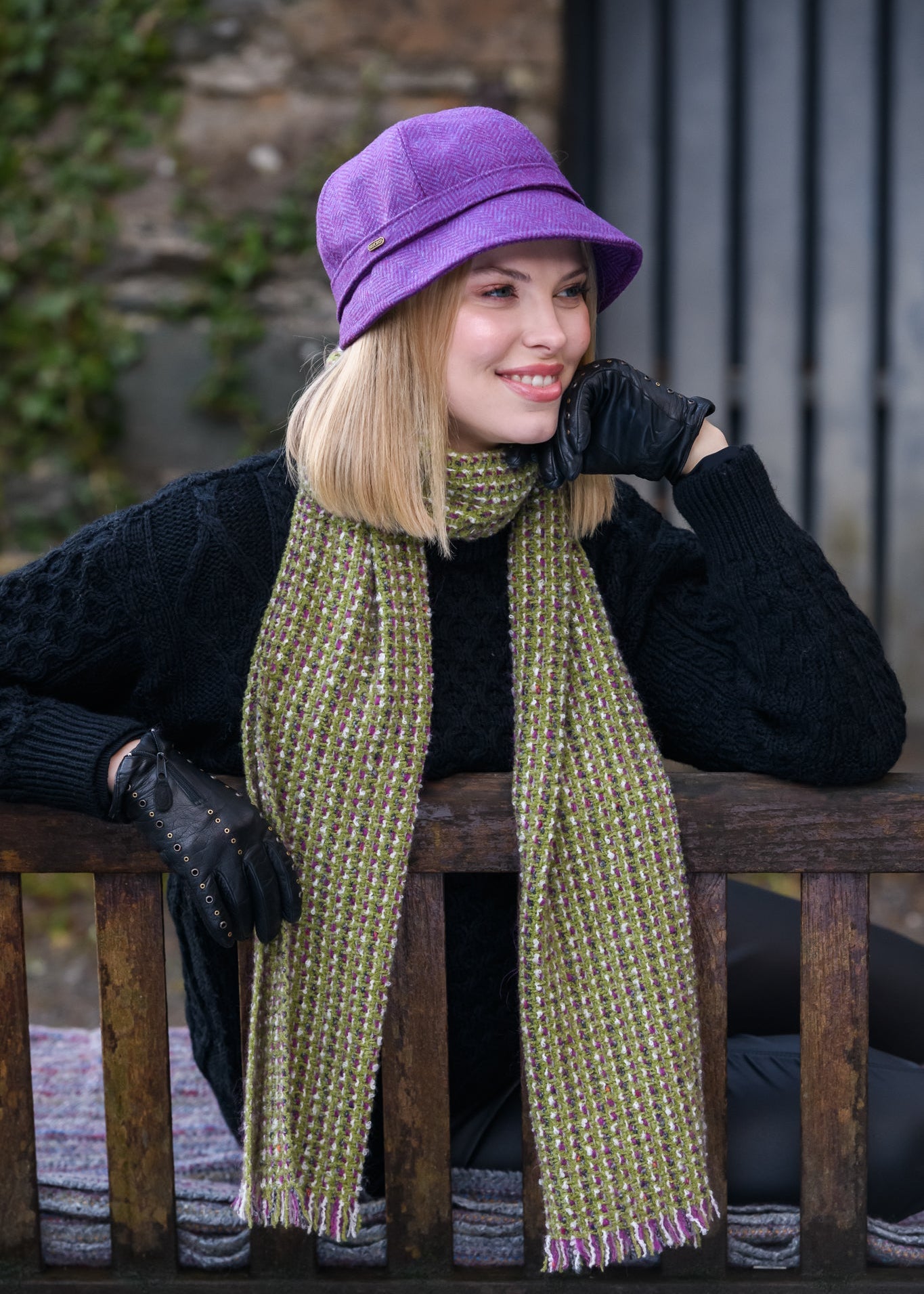 Mucros Atlantic Scarf Green Lavender | Irish Donegal Wool | Made in Ireland