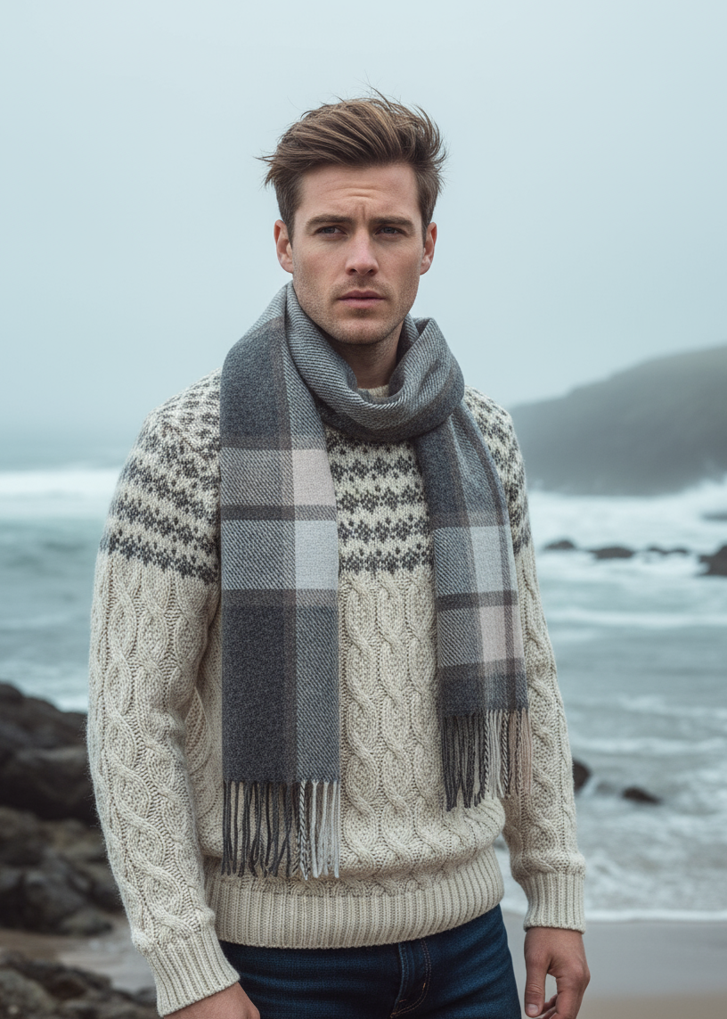 Foxford Lambswool Scarf | Grey Check