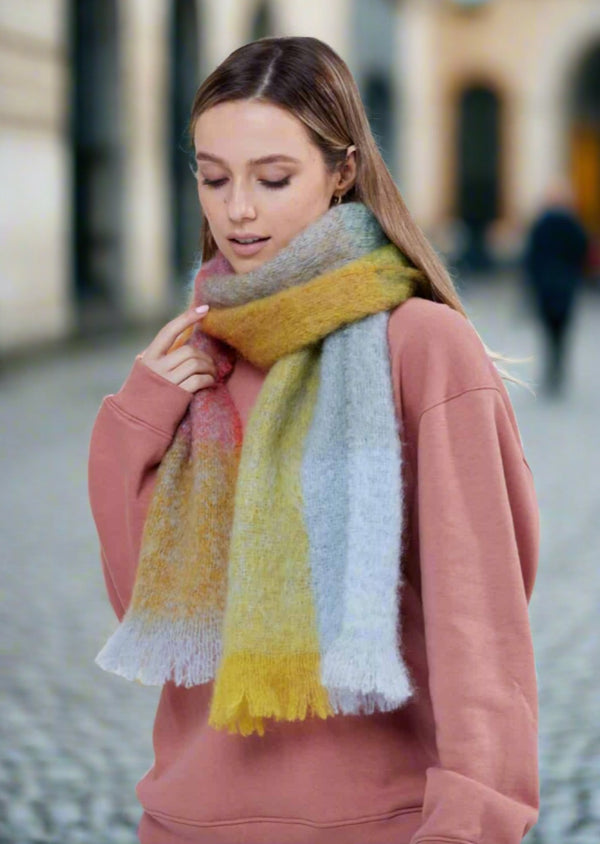 Foxford Giant Mohair Scarf | Blue Gold