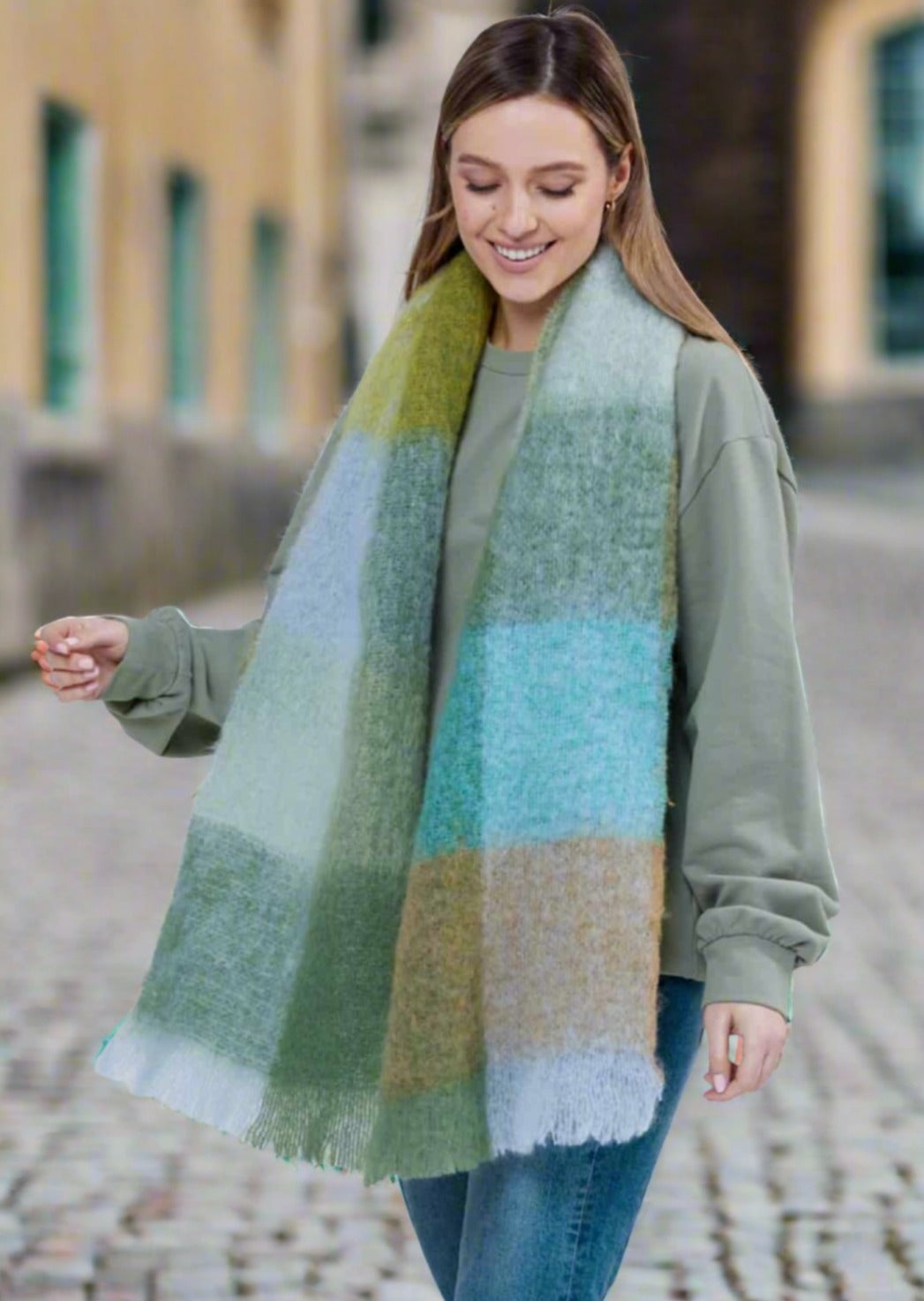 Foxford Giant Mohair Scarf | Blue Green