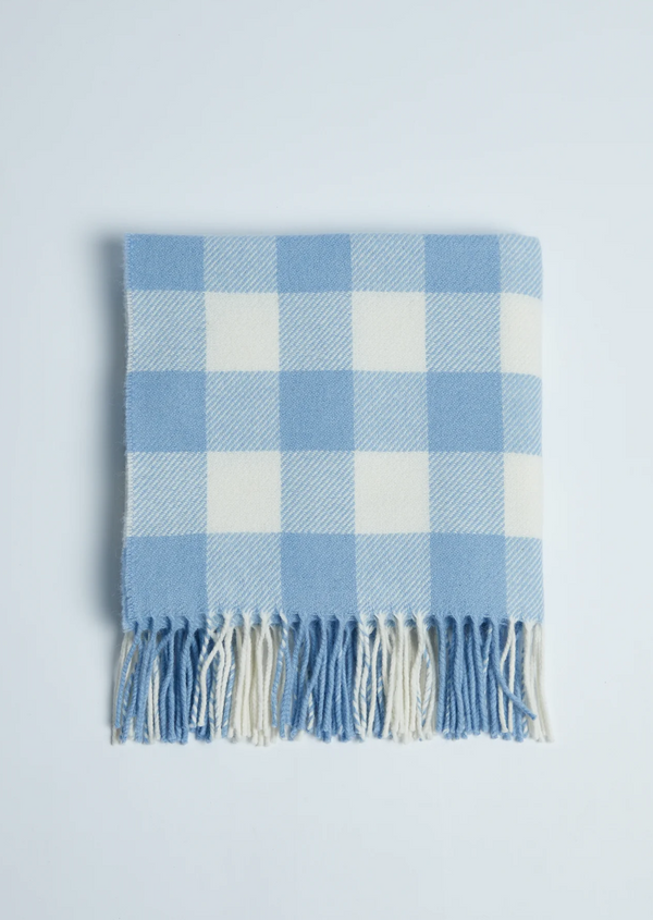 Foxford Blue Check Lambswool Baby Blanket