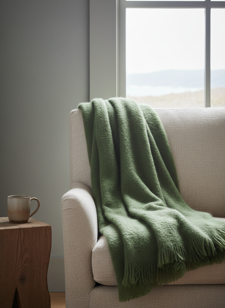 Foxford Dunloe Mohair Throw Sage Green