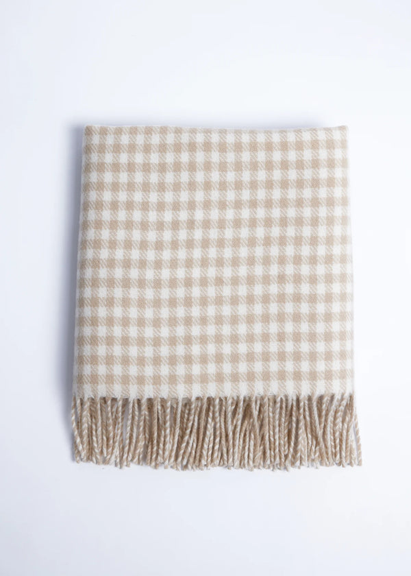 Foxford Fawn Gingham Lambswool Baby Blanket