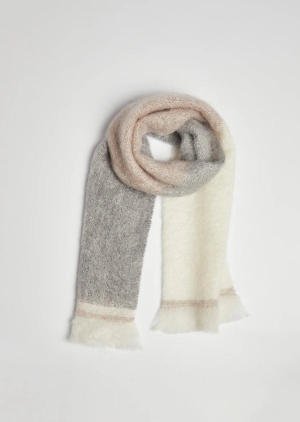 Foxford Giant Mohair Scarf | Grey Mink Stripe