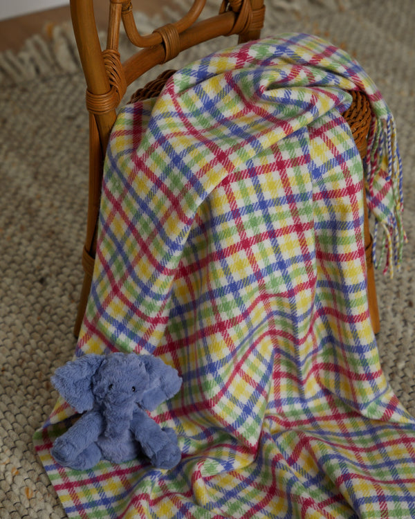 Foxford Rainbow Check Lambswool Baby Blanket