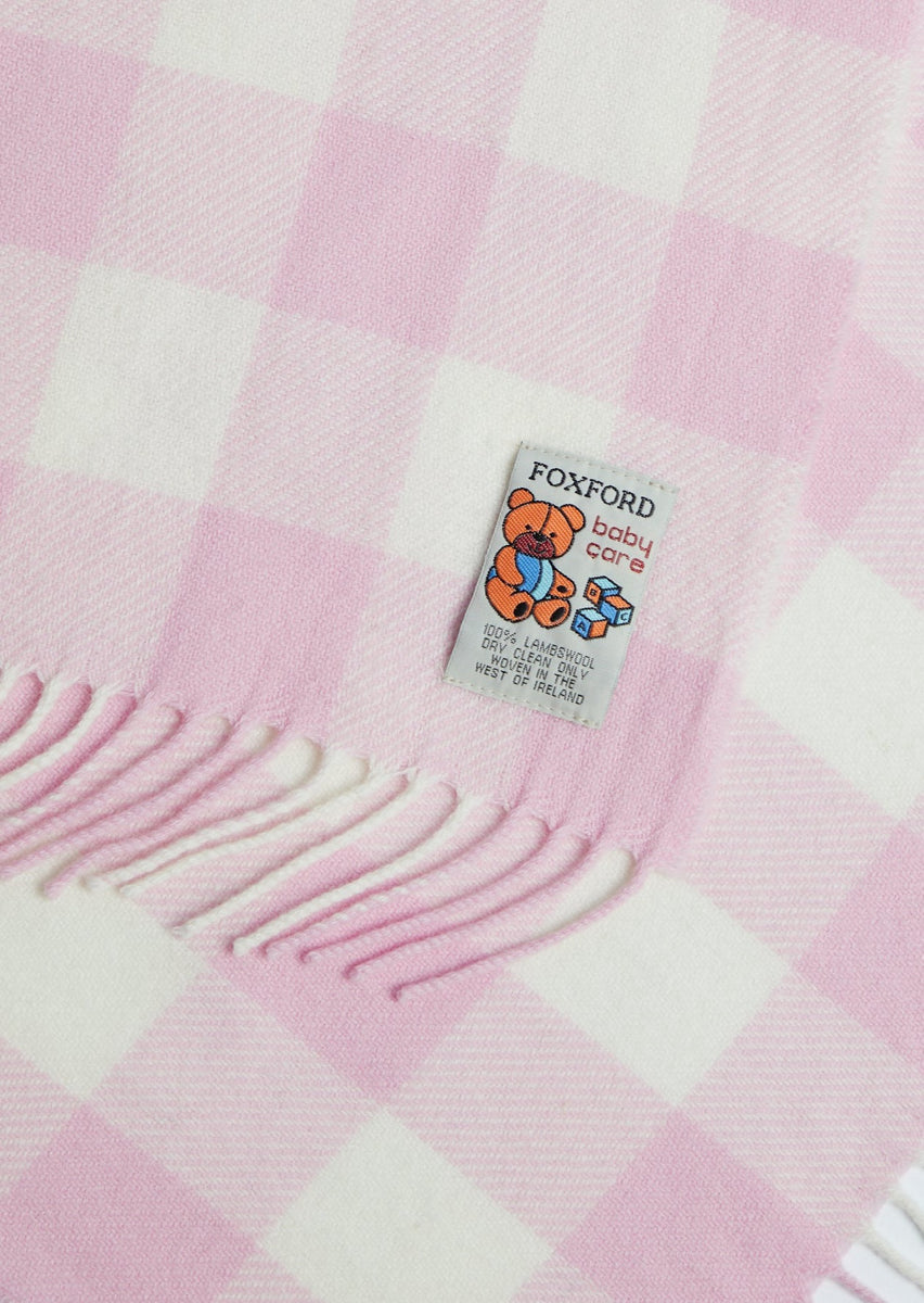Foxford Pink Check Lambswool Baby Blanket Skellig Gift Store