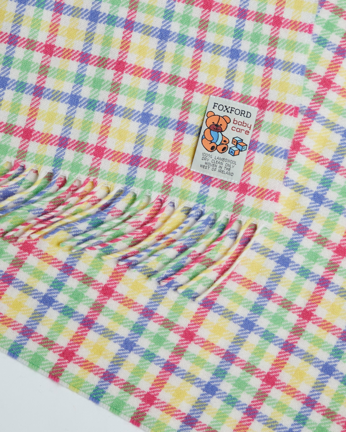 Foxford Rainbow Check Lambswool Baby Blanket