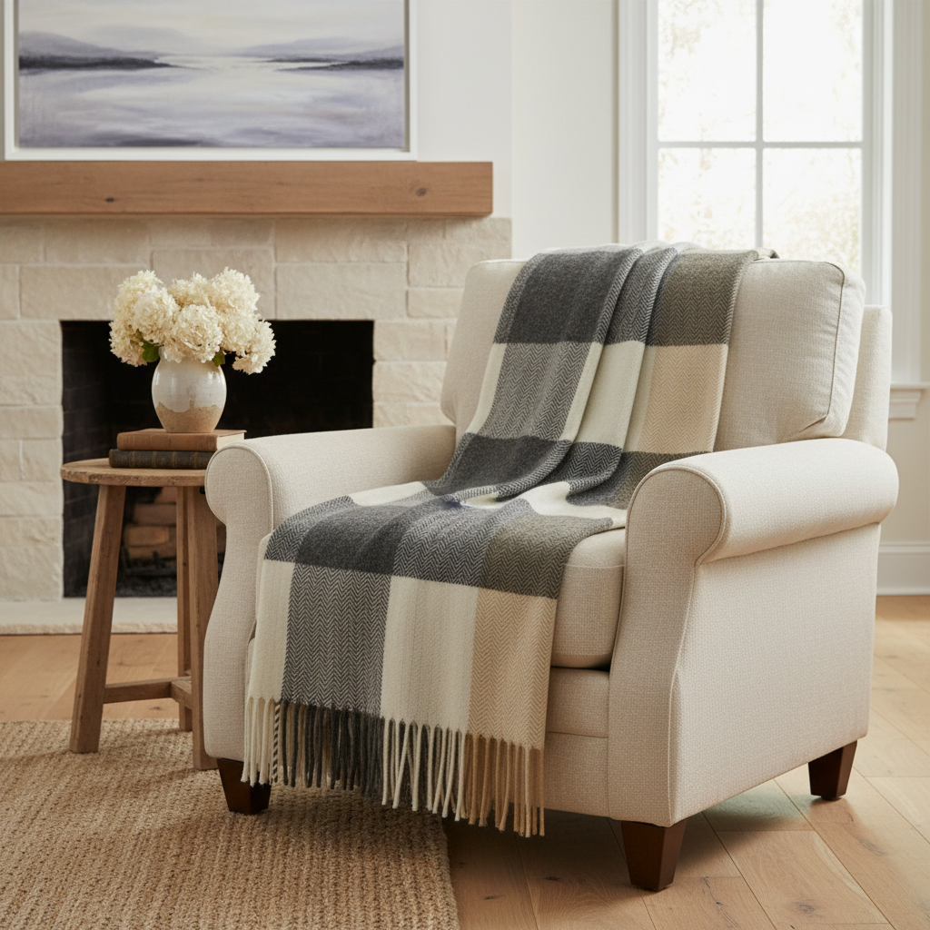 Foxford Lambswool Throw | Charcoal Grey Check