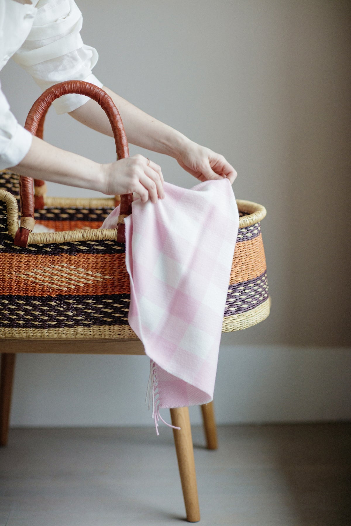 Foxford Pink Check Lambswool Baby Blanket