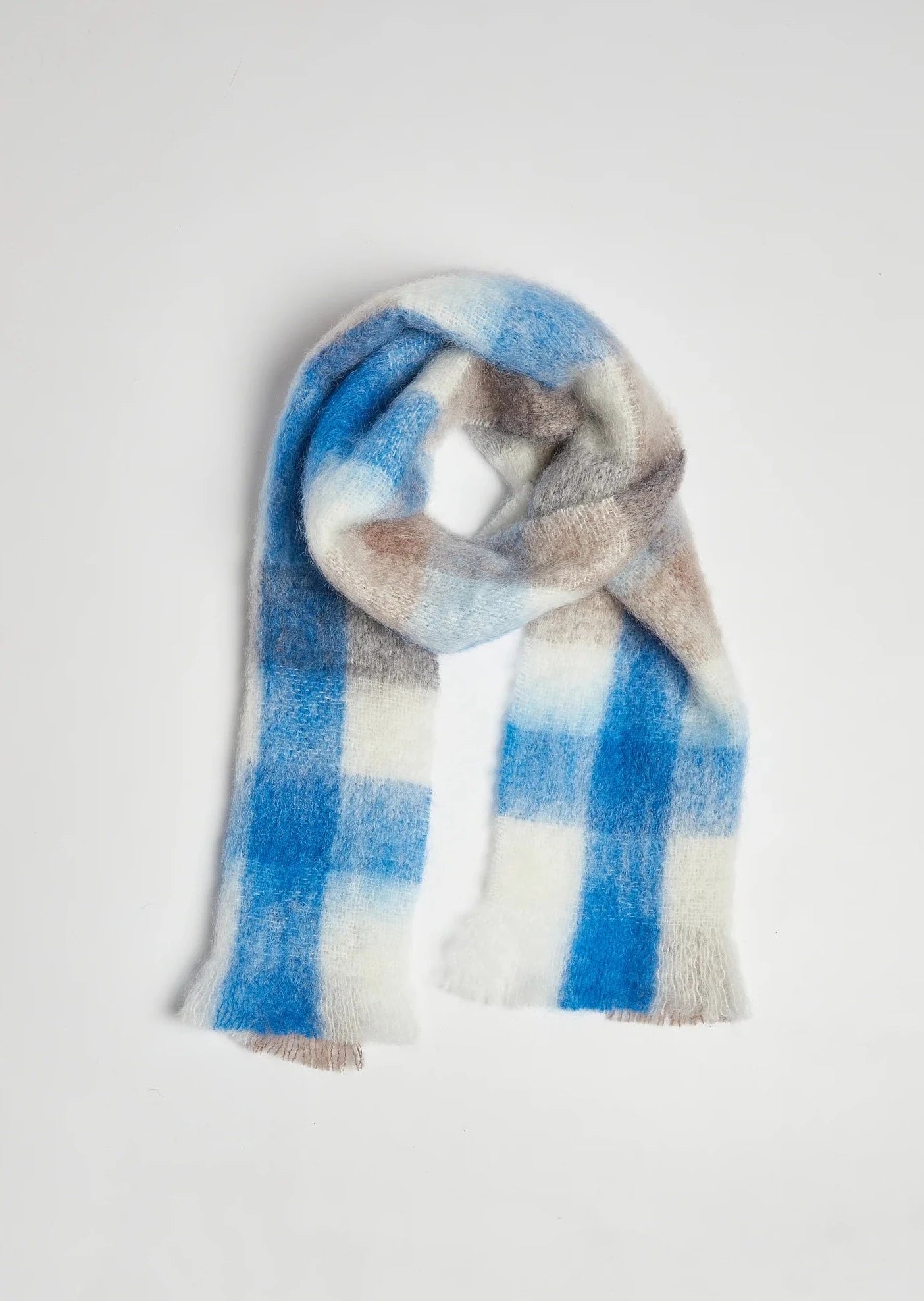 Foxford Giant Mohair Scarf | Mink Blue Check