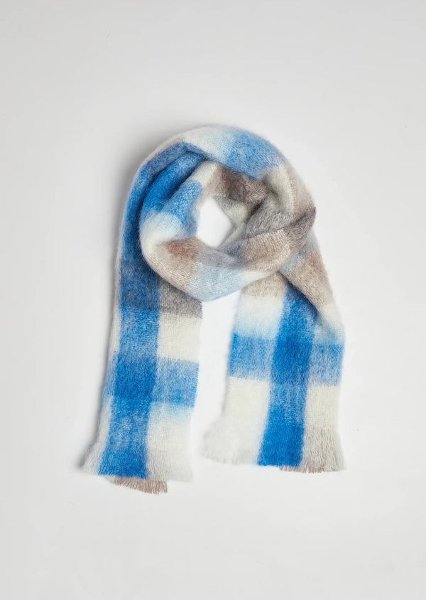 Foxford Giant Mohair Scarf | Mink Blue Check