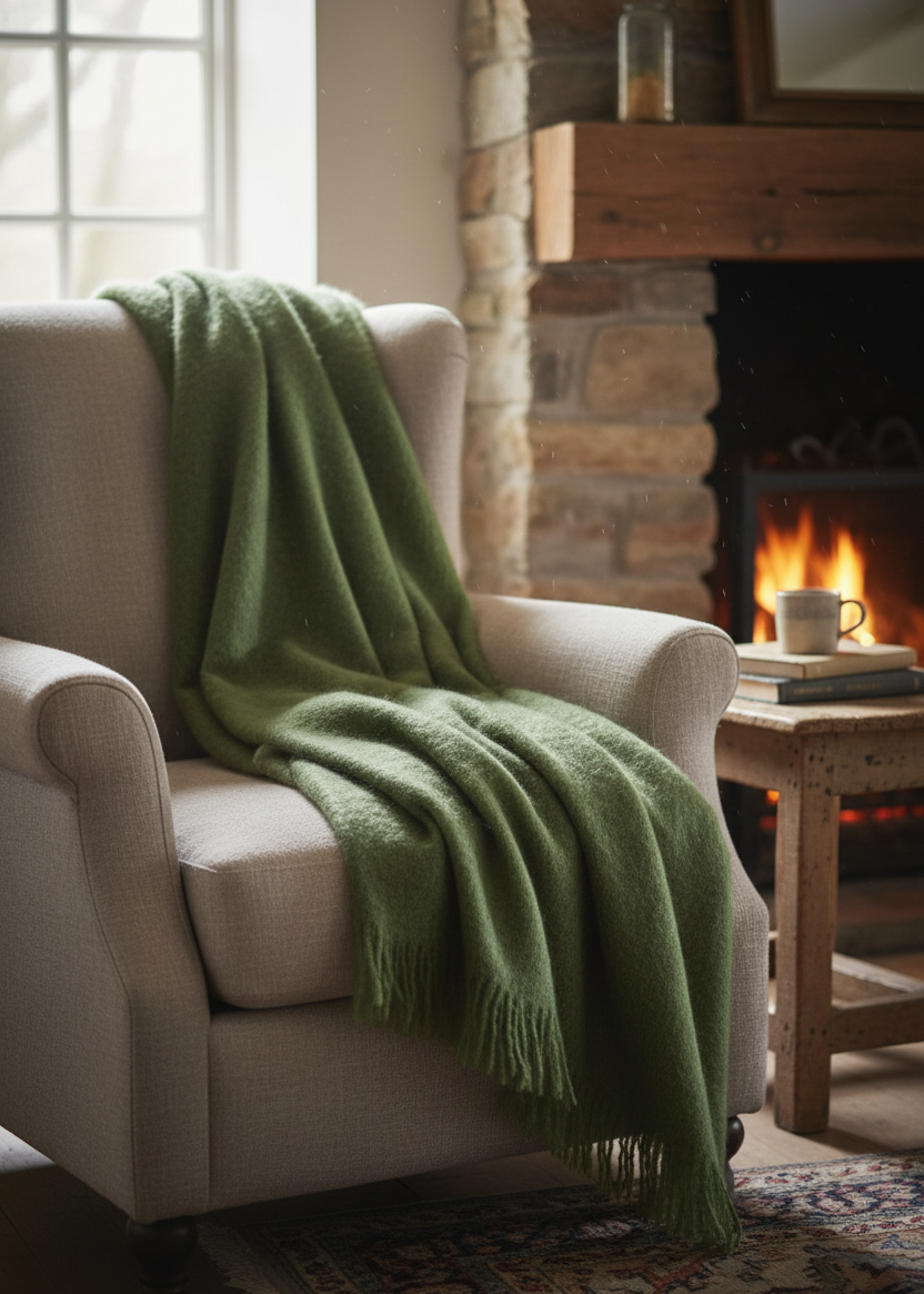 Foxford Dunloe Mohair Throw Sage Green