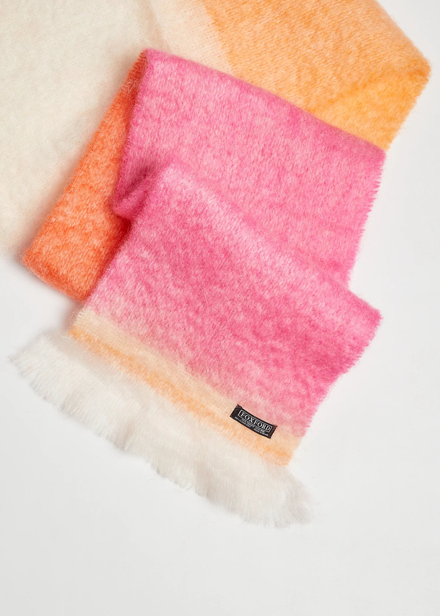 Foxford Giant Mohair Scarf | Pink Orange Stripe