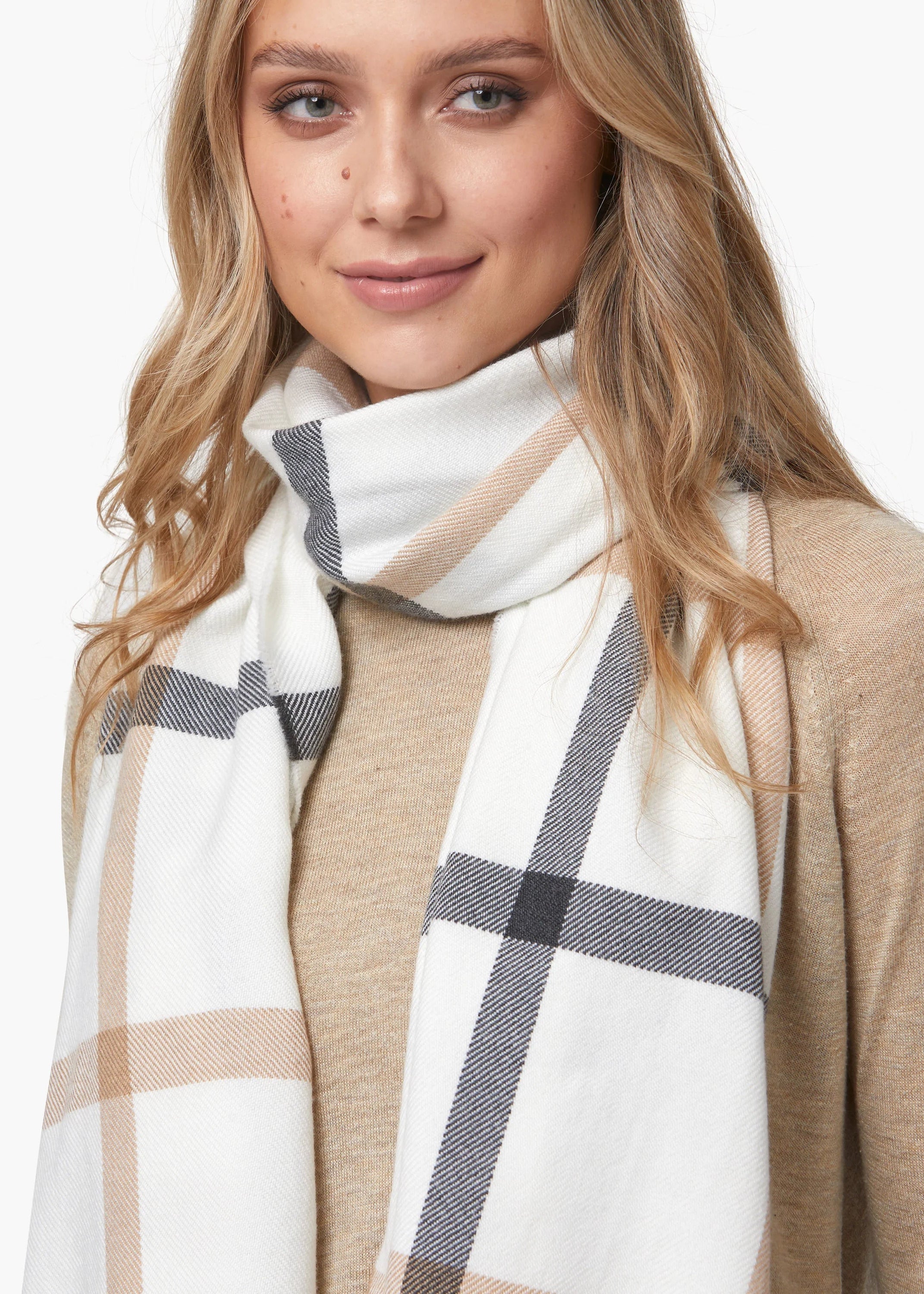 Foxford Giant Merino Scarf | White Neutral Stripe