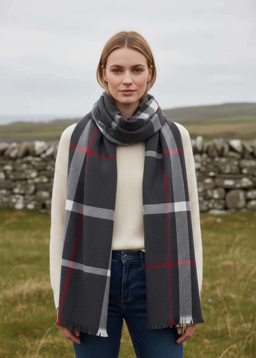 Écharpe Foxford en mérinos géant | Motif à carreaux classiques