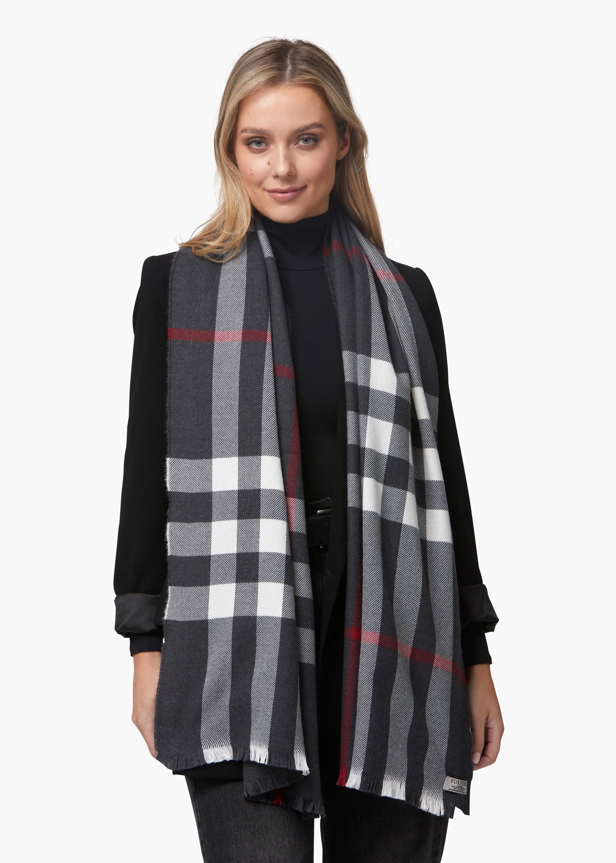 Foxford Black & Red Classic Extra-Fine Merino Scarf