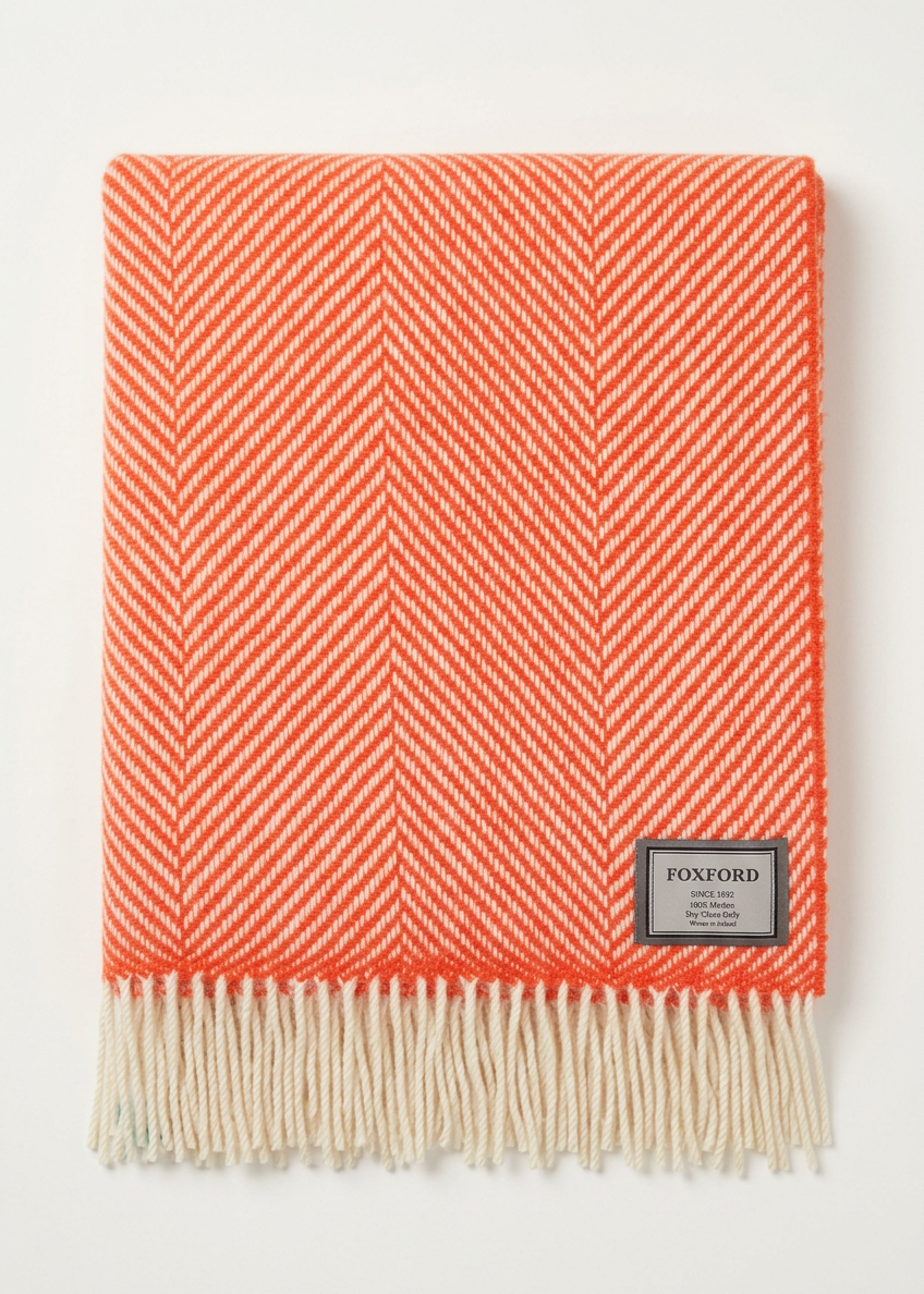 Foxford 100% Merino Wool Throw | White/Flame