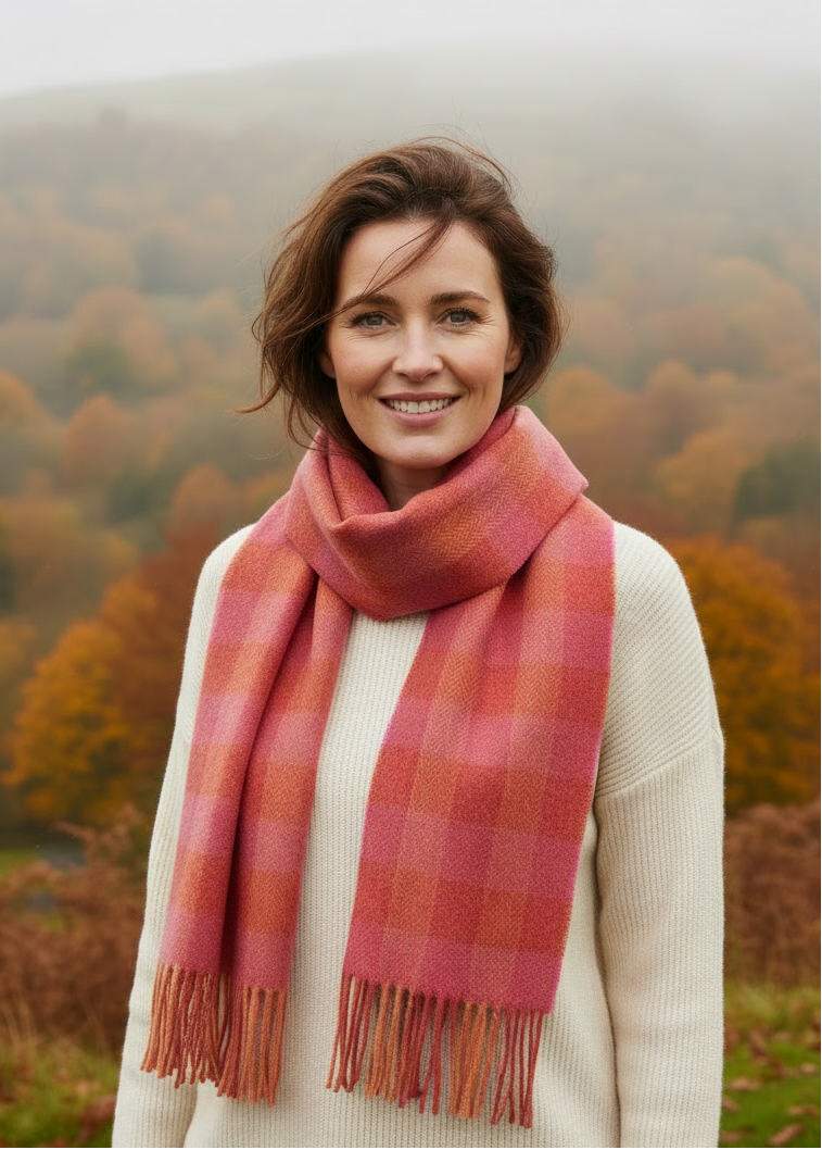 Foxford Lambswool Scarf | Orange and Pink