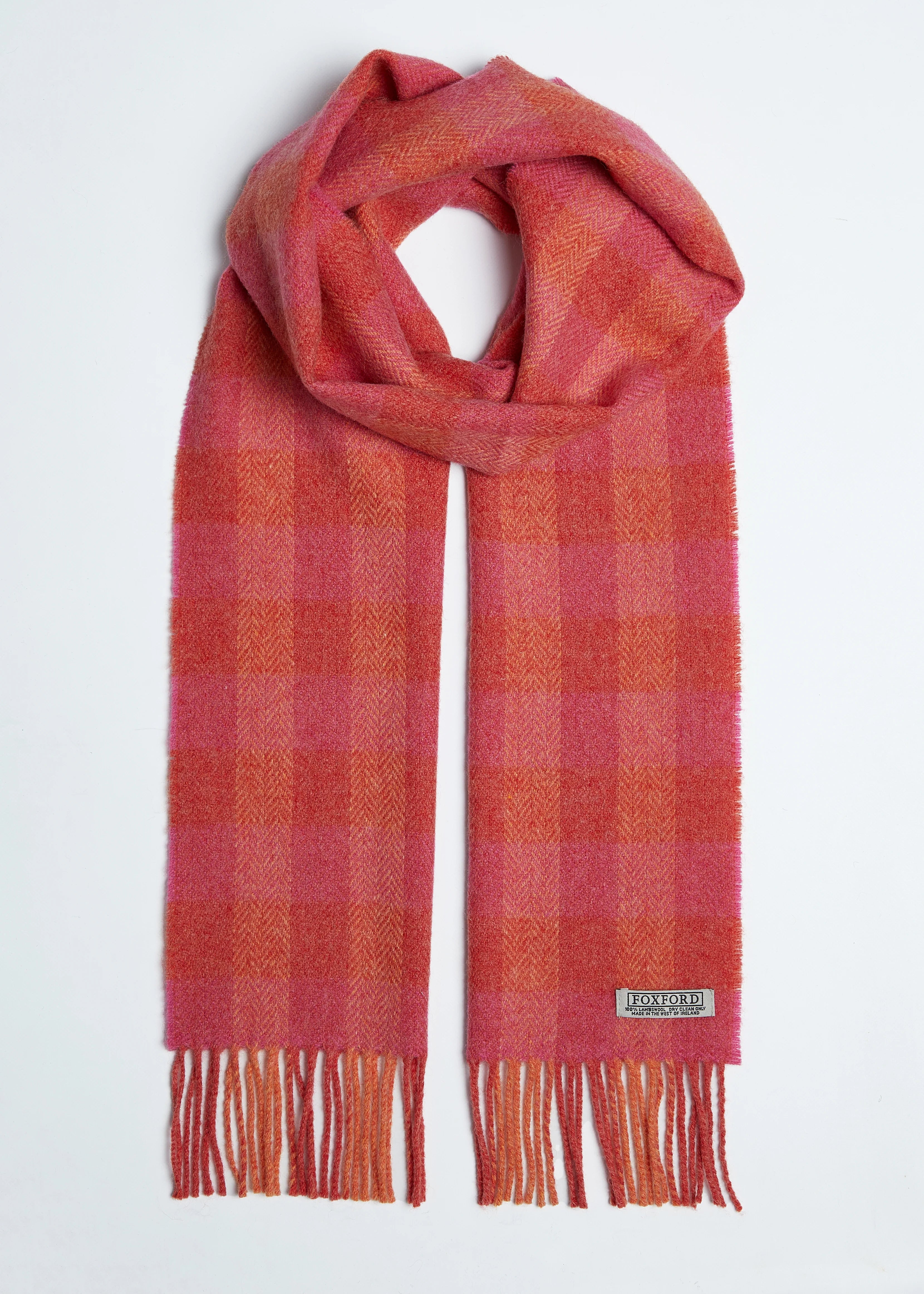 Foxford Lambswool Scarf | Orange and Pink
