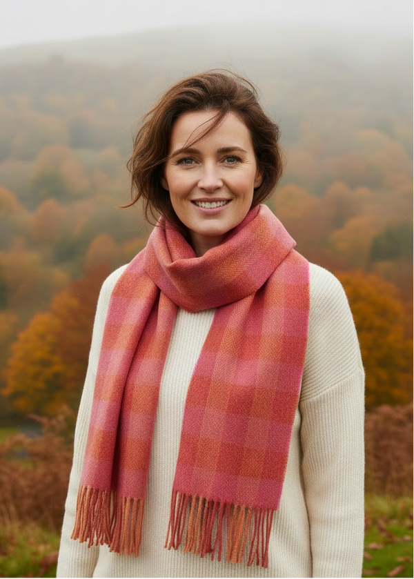 Foxford Lambswool Scarf | Orange and Pink