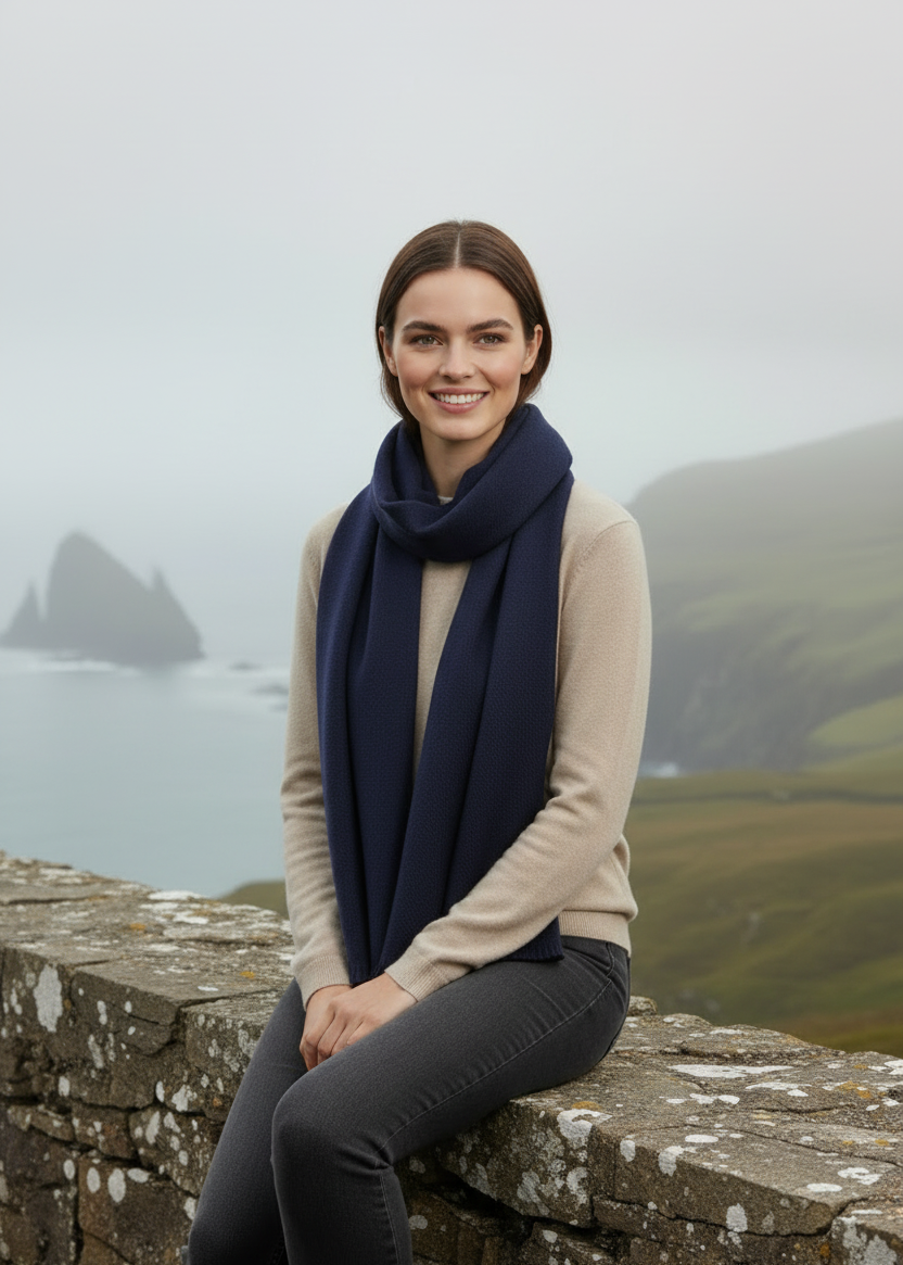 Foxford Fine Wool Cashmere Blend Scarf | Navy