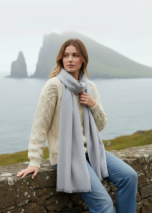 Foxford Fine Wool Cashmere Blend Scarf | Pearl Grey