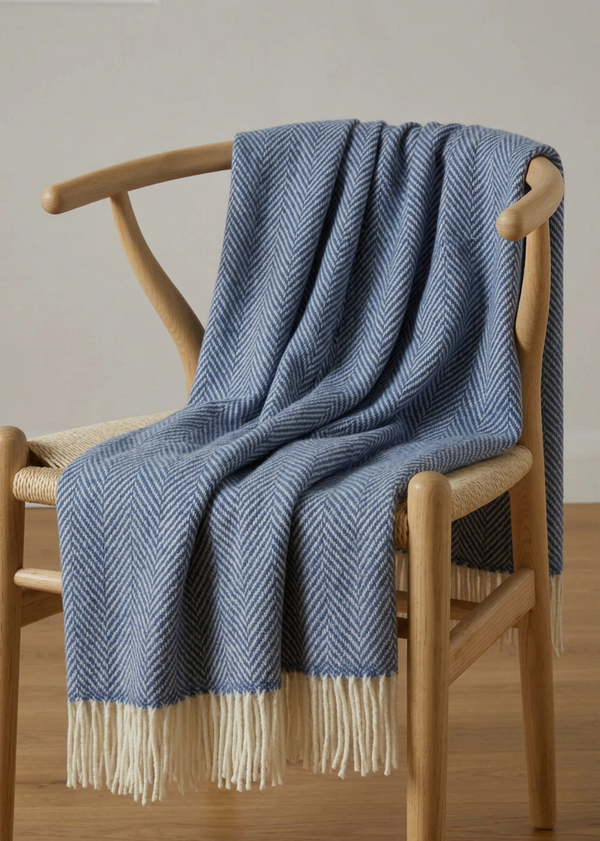Foxford Inishmore Lambswool & Cashmere Throw | Blue