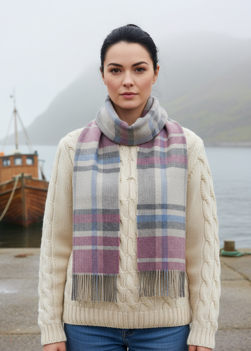 Foxford Lambswool Scarf | Grey Tartan Check
