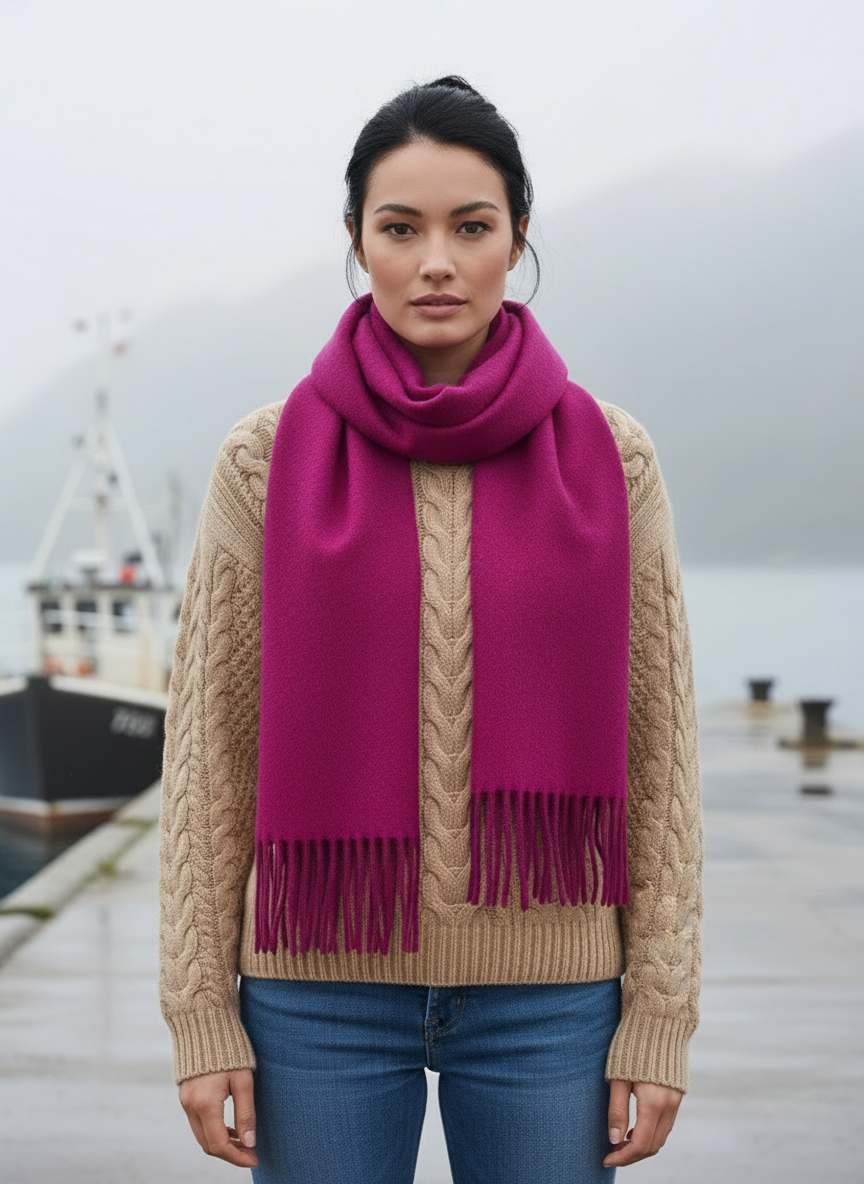 Foxford Lambswool Scarf | Magenta Pink Herringbone