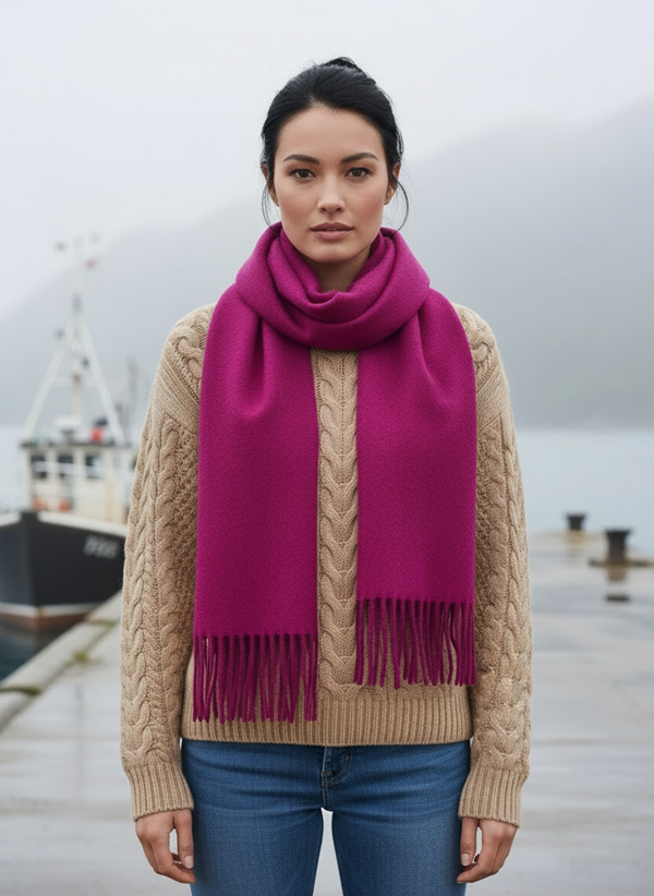 Foxford Lambswool Scarf | Magenta Pink Herringbone