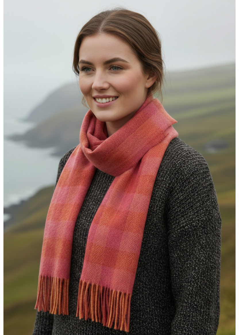 Foxford Lambswool Scarf | Orange and Pink