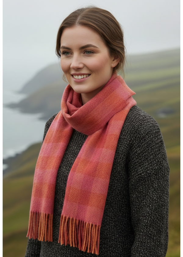 Foxford Lambswool Scarf | Orange and Pink