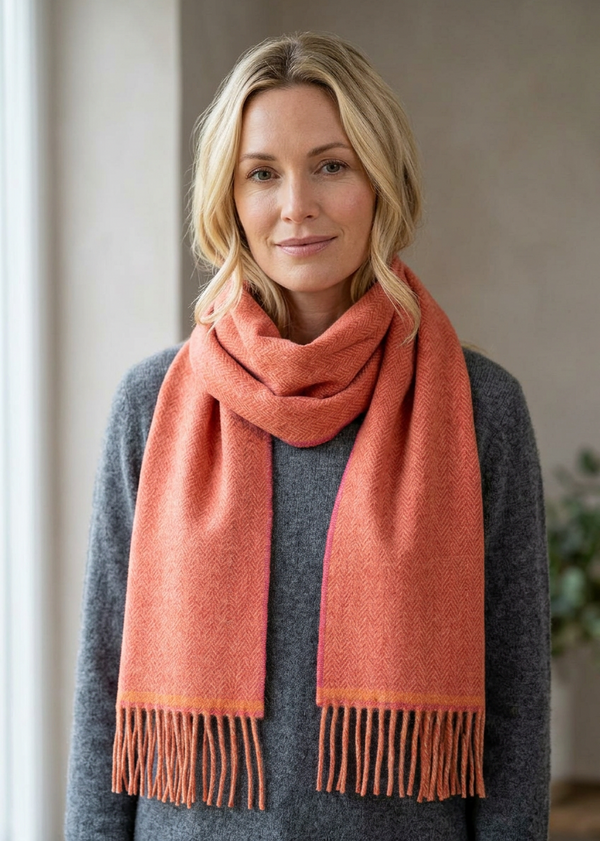 Foxford Lambswool Scarf | Papaya/Orange