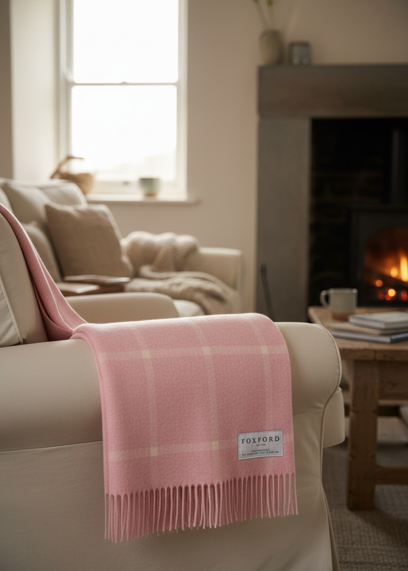 Foxford Lambswool Throw | Pink White