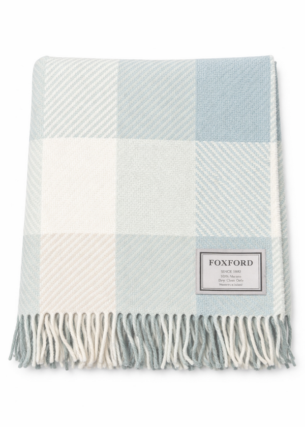Foxford Merino Wool Throw | Aqua Check