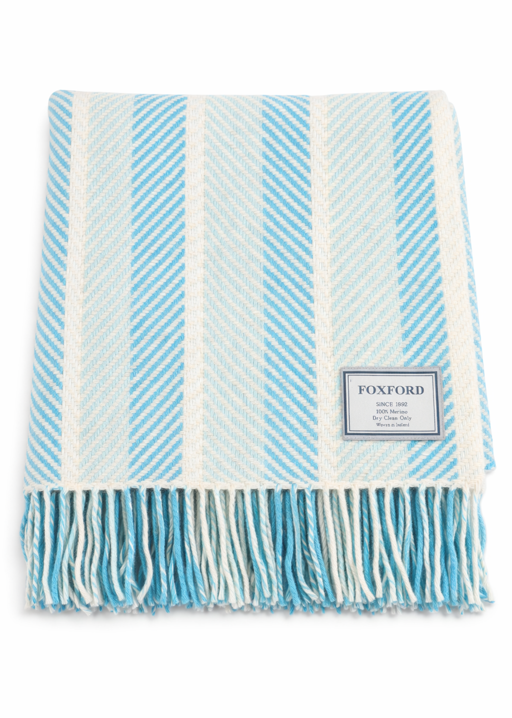 Foxford Merino Wool Throw | Aqua White Stripe