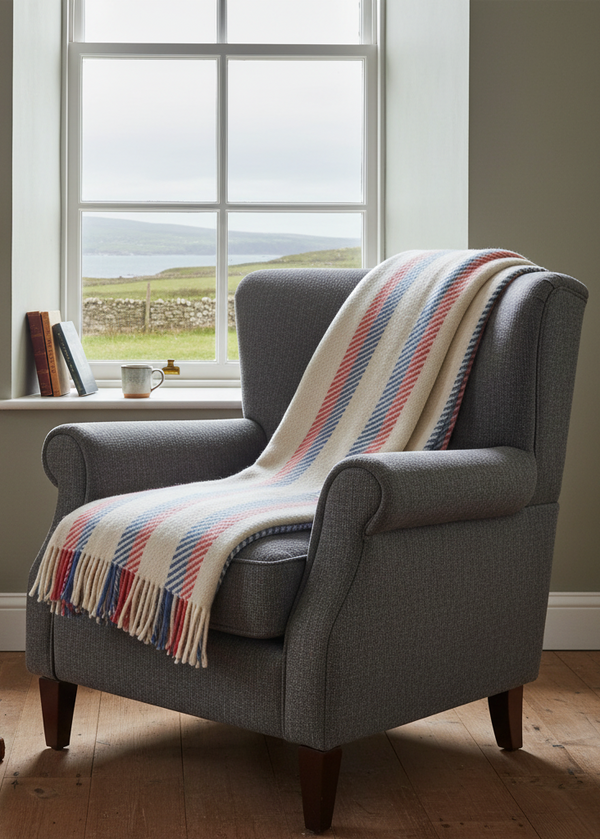 Foxford Merino Wool Throw | Bone Stripe