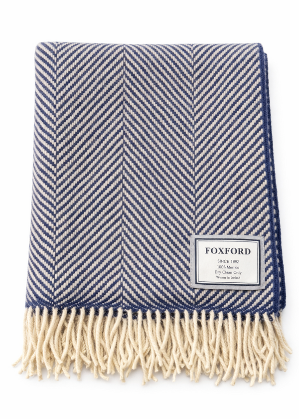 Foxford Merino Wool Throw | Camel/Dark Blue 