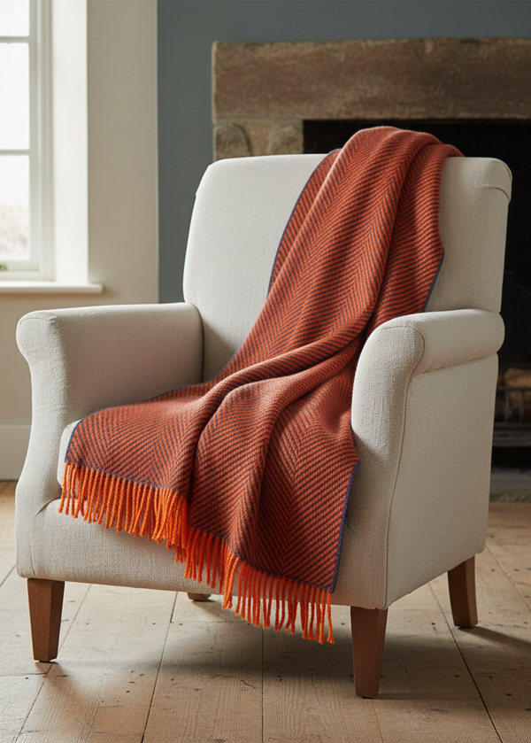 Foxford Merino Wool Throw | Flame/Grey