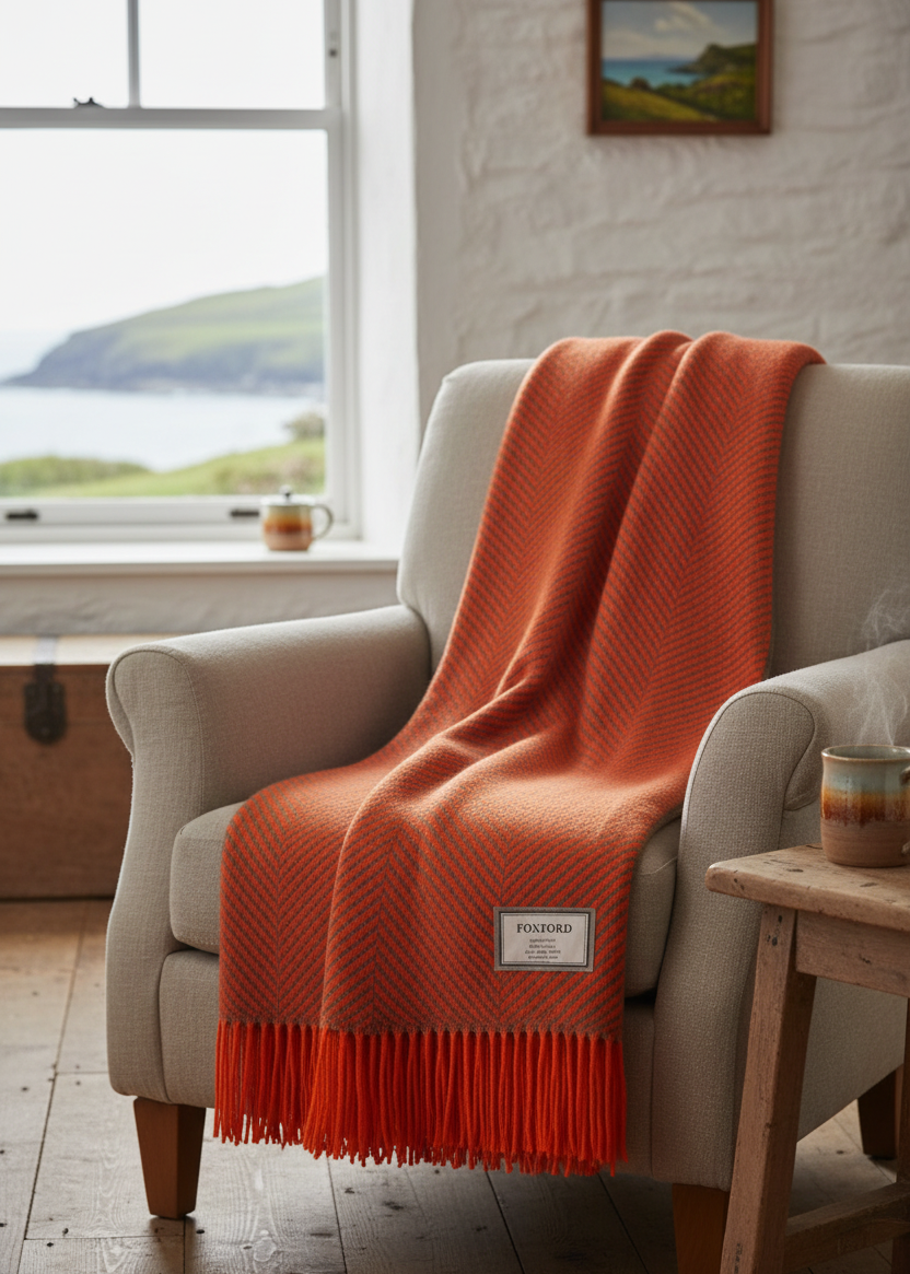 Foxford Merino Wool Throw | Flame/Olive 