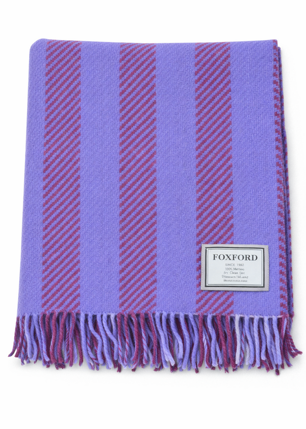 Foxford Merino Wool Throw | Orchid/Aubergine Stripe