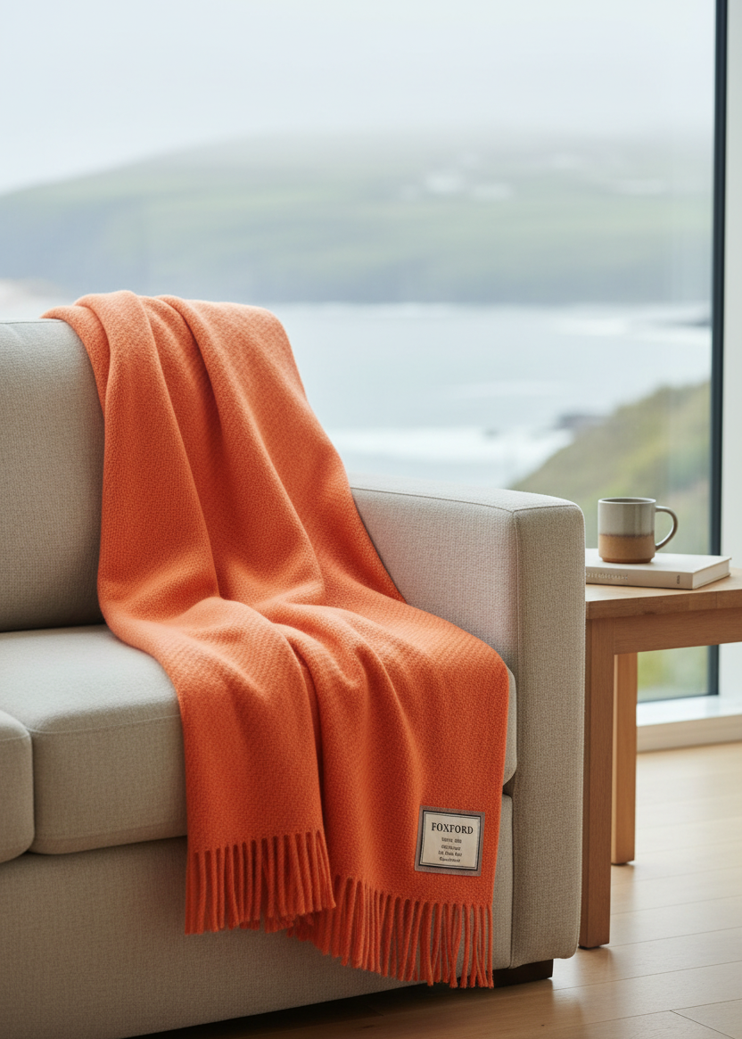Foxford Merino Wool Throw | Solid Coral