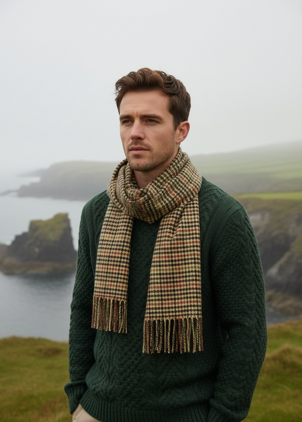 Foxford Modern Houndstooth Scarf | Burgundy Lambswool | Irish Made Foxford Modern Houndstooth Scarf | Burgundy Lambswool | Irish Made
