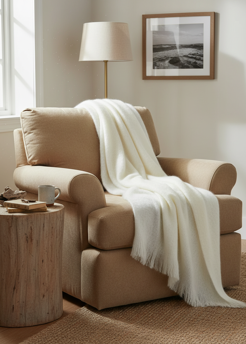 Foxford Mohair Throw | Off White