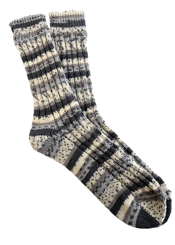 Soft Merino Wool Fair Isle Socks  | Grey Charcoal Ecru