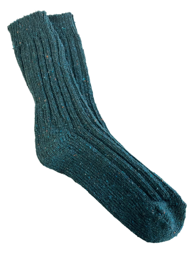 Petrol Irish Wool Neppy Socks | Large