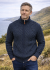 Full Zip Mens Merino Wool Aran Cardigan | Navy Green