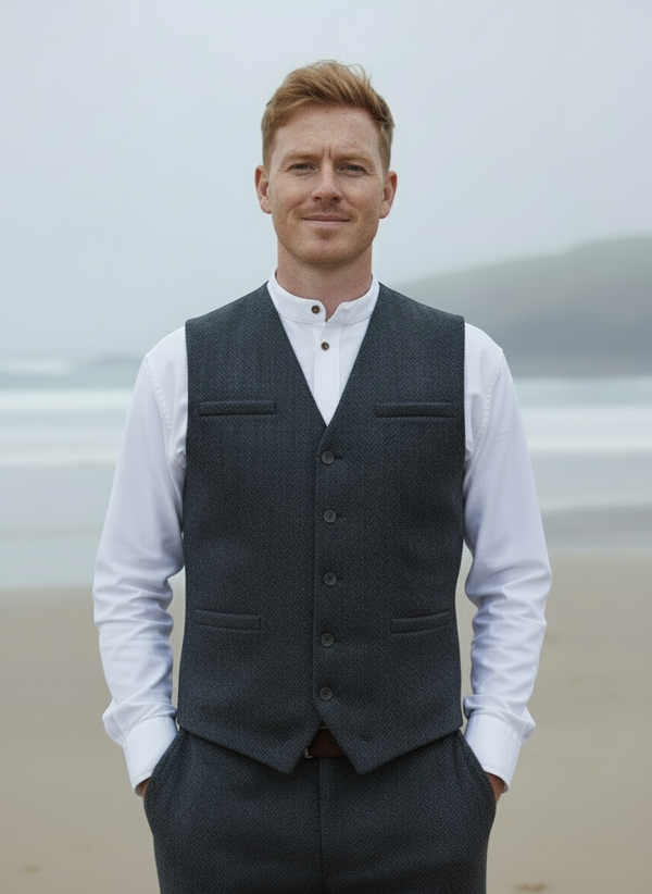 Gray Tweed Herringbone Waistcoat