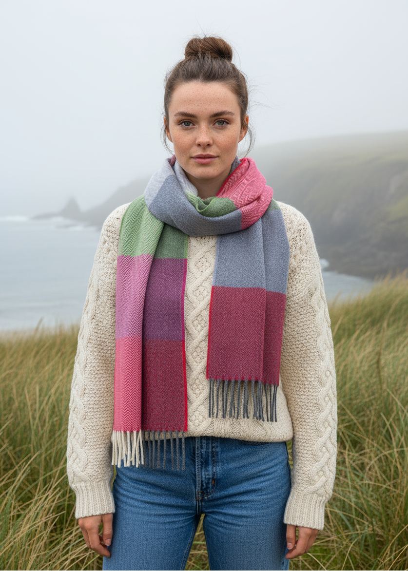 McNutt Lambswool Scarf | Green Smoke Check